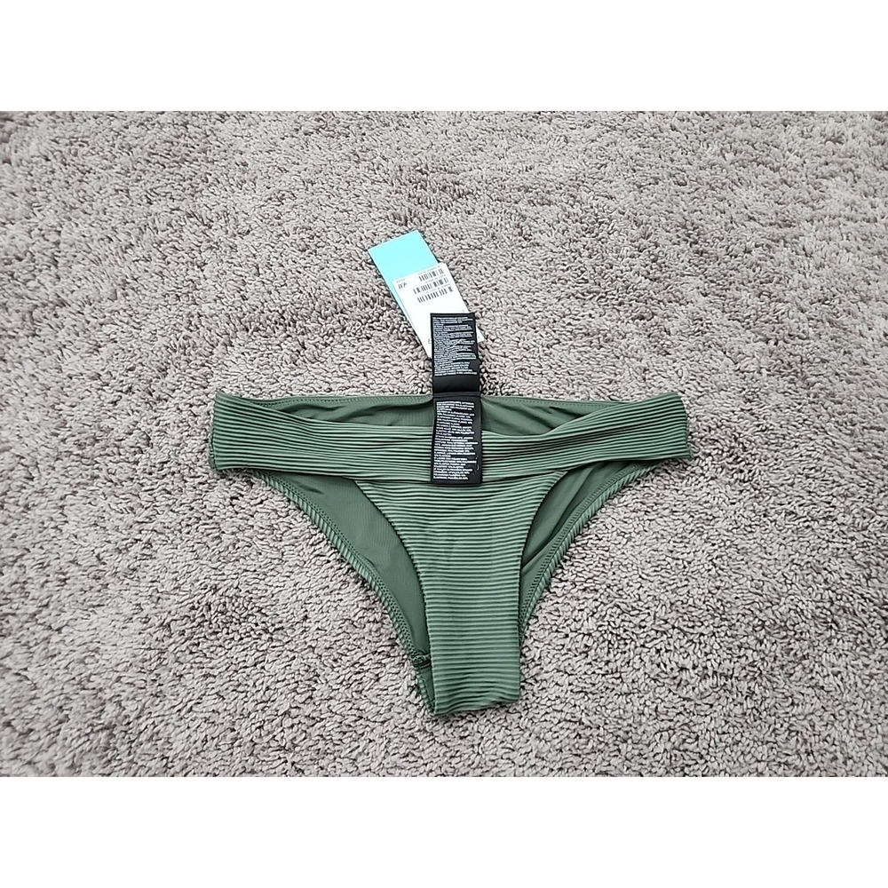 H&M Bikini Bottoms 4 Olive Green Ribbed Cheeky Tanga Swimwear NWT